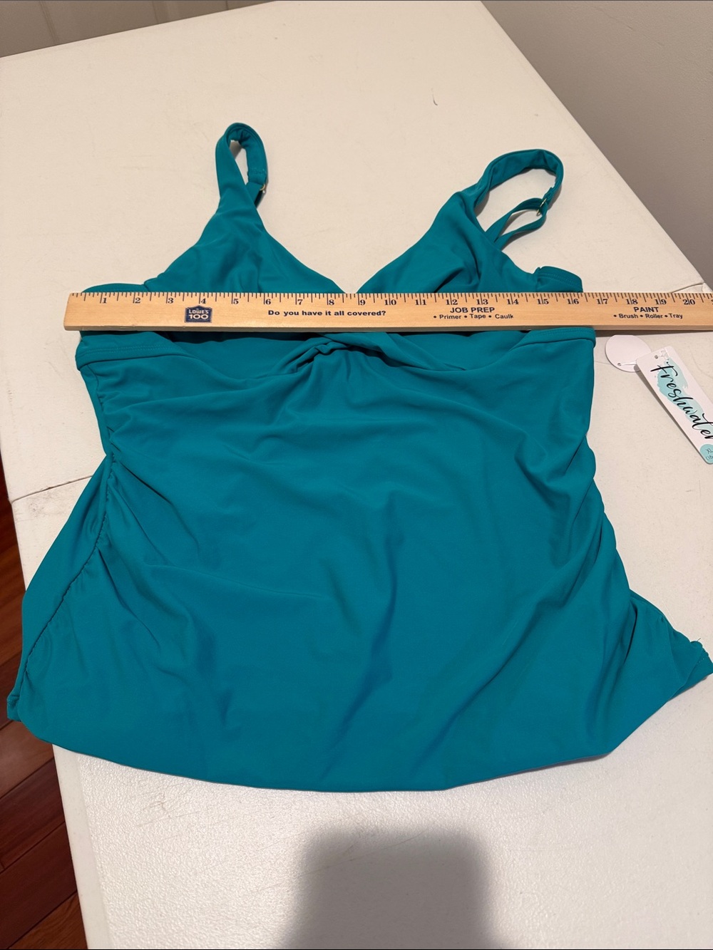 NWT Teal Ruched Tankini Top Twist VNeck Underwire Remo Pads Adjustable Straps XL - Picture 6 of 11